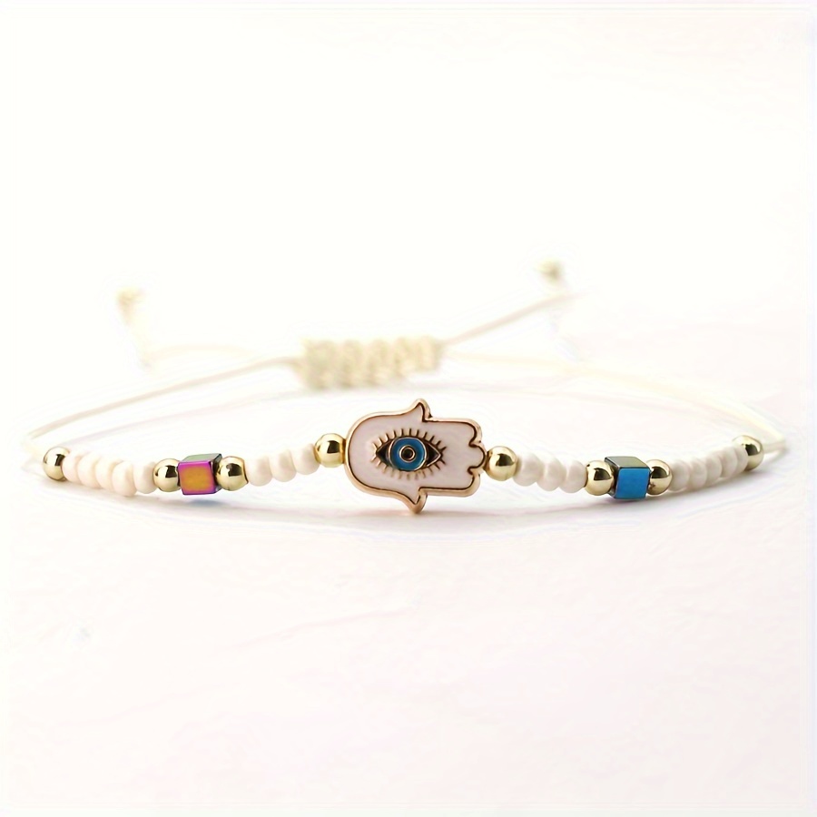 Boho Fatima Eye Charm Bracelet Nylon Rope Seed Bead Jewelry